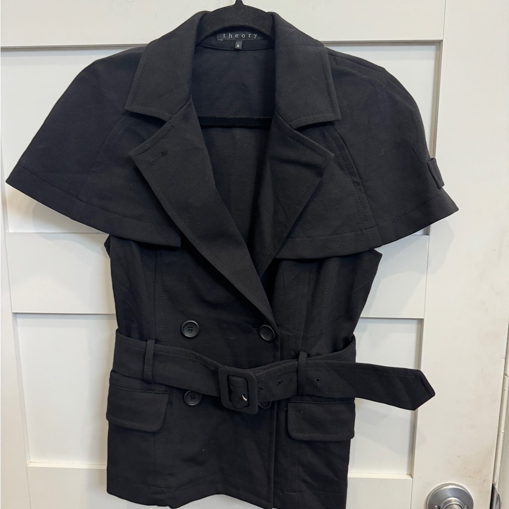 Theory Charcoal Double-Breasted Belted Coat